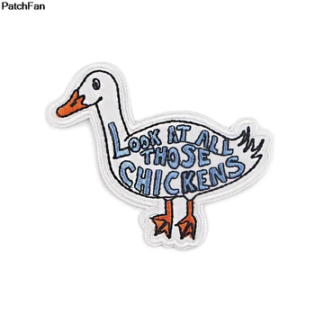 

20pcs/lot A3633 Patchfan Cartoon Look At All Those Chickens Sticker Iron On Patches Duck Embroidery Patch For Clothing Accessory