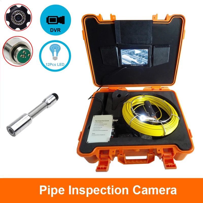 

Support DVR Recorder 23mm 7" Screen Industrial Drain Pipe Video Inspection System Endoscope Camera With 12pcs LEDS 20M/40M Cable