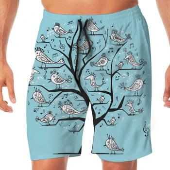 Men Casual Summer Hawaiian Beach Pants Half Trousers Funny Tree With Singing Birds Blue Print 
Men Casual Summer Hawaiian Beach Pants Half Trousers Funny Tree With Singing Birds Blue Print