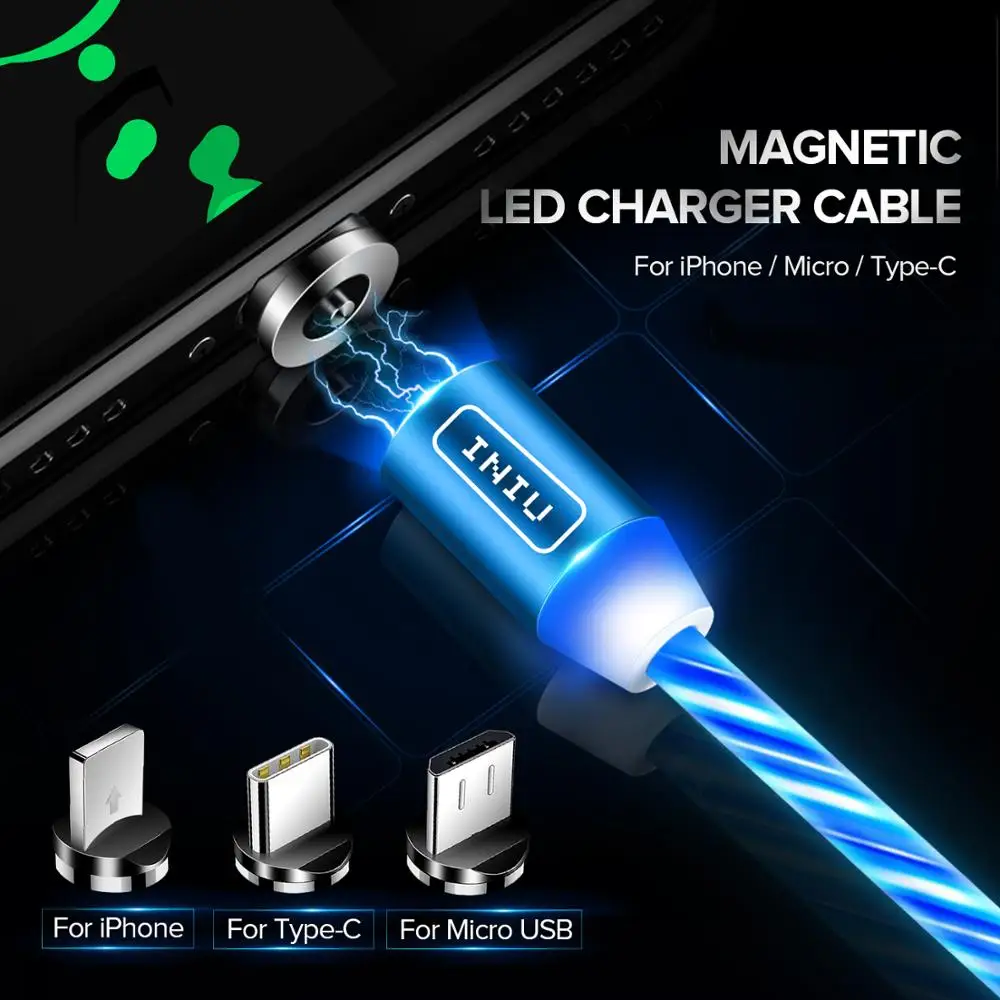 Магнитный USB кабель INIU со светодиодной подсветкой для телефона зарядное