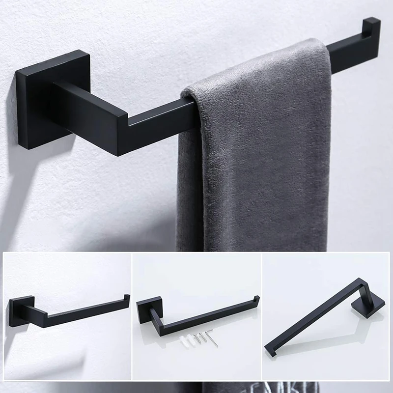 Bathroom Hardware Set-3 Piece SUS 304 Stainless Steel Toilet Paper Holder Hand Towel Holder Robe Hook Wall Mount, Black Finish 
Bathroom Hardware Set-3 Piece SUS 304 Stainless Steel Toilet Paper Holder Hand Towel Holder Robe Hook Wall Mount, Black Finish