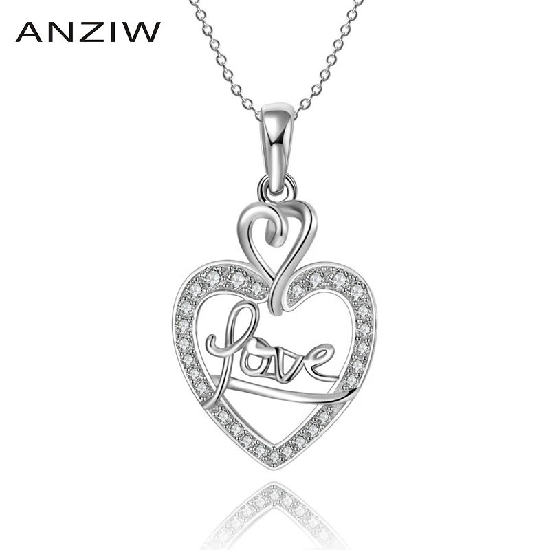 ANZIW класса люкс 925 стерлингового серебра кулон ожерелье для женщин с надписью Love