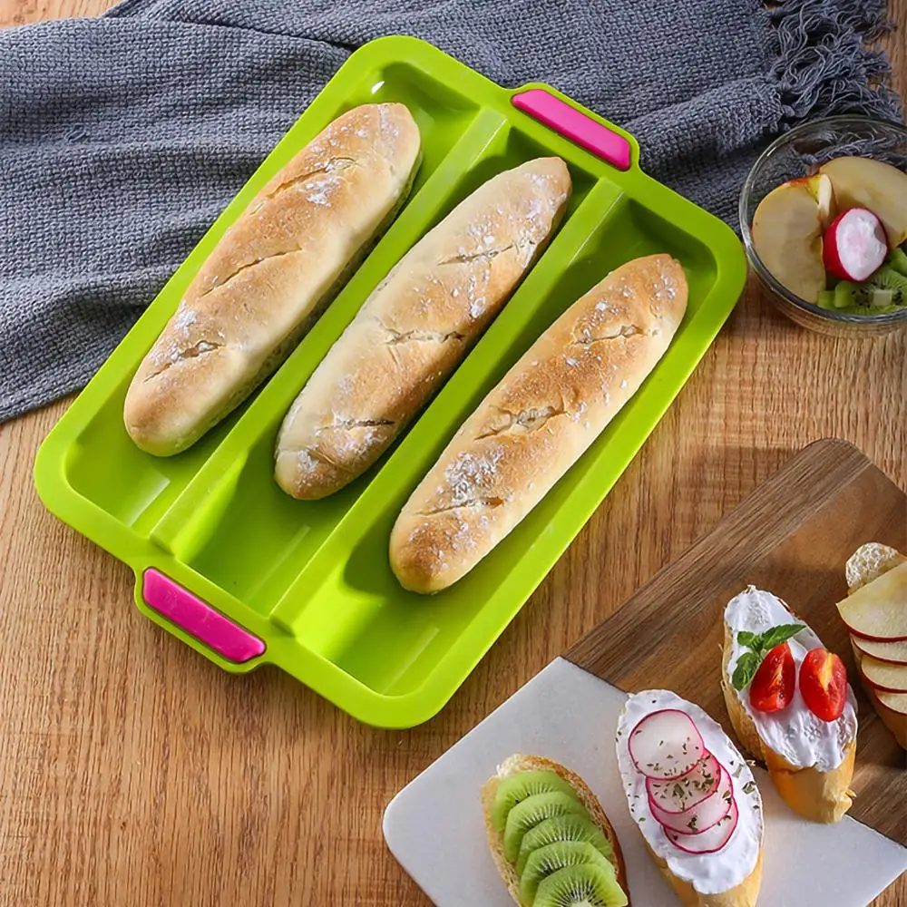 Baking Liners Mat Bread Mould Non-sticky Cake Baking Tray Silicone Mold Baking Tool Three-grid Baguette Silicone Mold Baguette
Baking Liners Mat Bread Mould Non-sticky Cake Baking Tray Silicone Mold Baking Tool Three-grid Baguette Silicone Mold Baguette