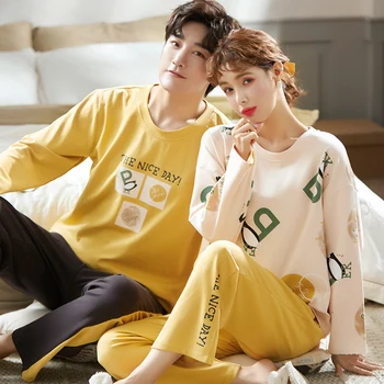 Autumn Winter Couple Pajamas Simple Gray Cotton Splicing Round Neck Long Sleeve Woman Sleepwear Loose Comfort Home Clothes Men's 
Autumn Winter Couple Pajamas Simple Gray Cotton Splicing Round Neck Long Sleeve Woman Sleepwear Loose Comfort Home Clothes Men's
