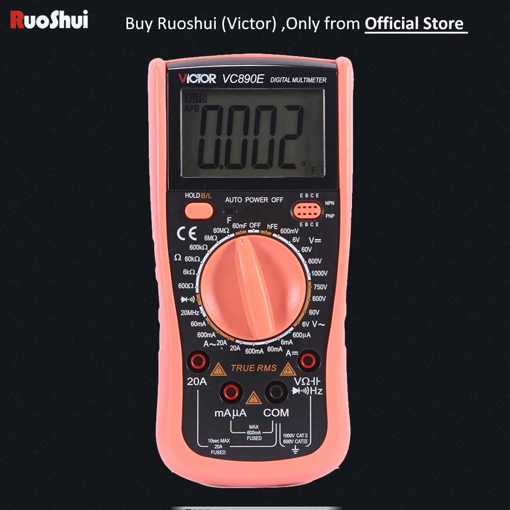 VC890E Digital Multimeter 2000 Counsts True RMS Capacitance Resistance Transistor DMM Back light Large Screen (Victor RuoShui)
VC890E Digital Multimeter 2000 Counsts True RMS Capacitance Resistance Transistor DMM Back light Large Screen (Victor RuoShui)