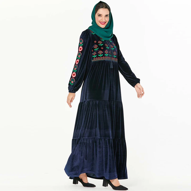 Арабская бархатная абайя Дубай с вышивкой турецкий хиджаб мусульманское платье