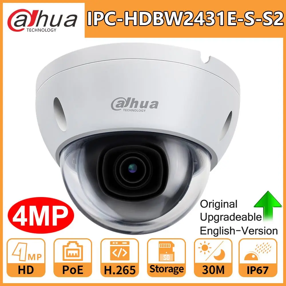 Original Dahua IP Camera HD 4MP IPC-HDBW2431E-S-S2 PoE IR 30M Micro SD Card Slot H.265 IP67 IK10 Upgradeable Dome Camara Webcam
Original Dahua IP Camera HD 4MP IPC-HDBW2431E-S-S2 PoE IR 30M Micro SD Card Slot H.265 IP67 IK10 Upgradeable Dome Camara Webcam