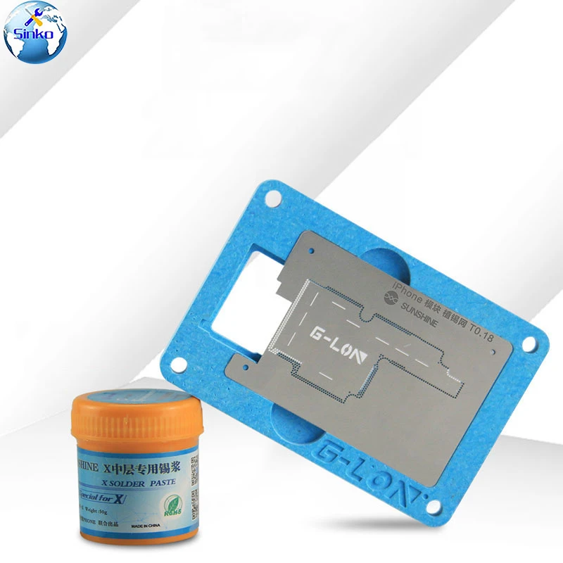 Sunshine & G-Lon Co-Develop Middle Board BGA Reballing Stencil Plant Tin Platform+Solder Paste For iPhone x Maintenance
Sunshine & G-Lon Co-Develop Middle Board BGA Reballing Stencil Plant Tin Platform+Solder Paste For iPhone x Maintenance