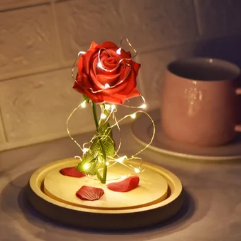 Artificial Silk Rose Flower With LED String Light In Glass Dome On Wooden Base Valentine's Day Anniversary Gift Home Decor
Artificial Silk Rose Flower With LED String Light In Glass Dome On Wooden Base Valentine's Day Anniversary Gift Home Decor