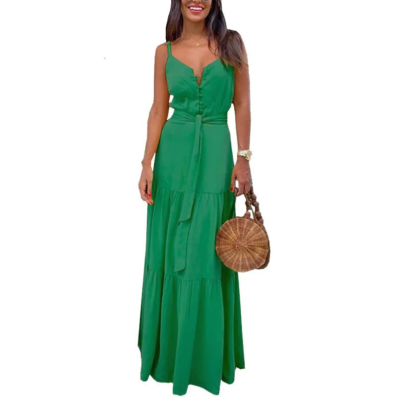 Button V Neck Spaghetti Strap Dress Women Plus Size Sexy Maxi Dress White Yellow Red Blue Green Party Long Dress Vestido
Button V Neck Spaghetti Strap Dress Women Plus Size Sexy Maxi Dress White Yellow Red Blue Green Party Long Dress Vestido