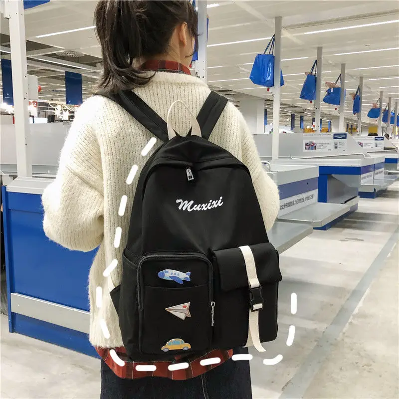 

Teen Student Backpack Women Girls School Bags for Teenage Lightweight Nylon Black Junior High School Bagpack Female Cute Backbag