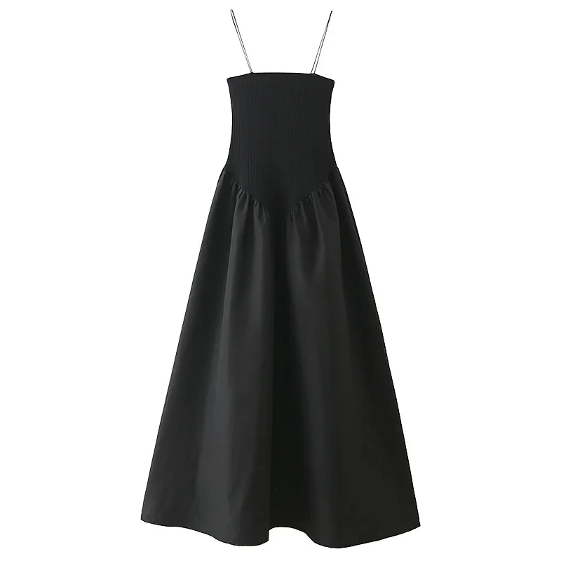 Women's Autumn Dress Christmas Black Long Dresses Patchwork Knitted Dress Vintage Party Evening Dress with Strap Female Vestidos 
Women's Autumn Dress Christmas Black Long Dresses Patchwork Knitted Dress Vintage Party Evening Dress with Strap Female Vestidos