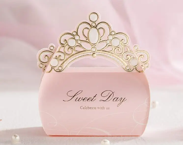 5Pieces/Lot New Creative Pink Wedding Candy Box European Crown Princess Handing Bag Wedding Packaging Gift Boxes