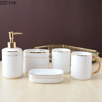 Bathroom Set Golden Stripes Ceramic Toiletries Shower Gel Bottle Hand Washing Fluid Bottle Soap Dishes Portable Soap Dispensers
Bathroom Set Golden Stripes Ceramic Toiletries Shower Gel Bottle Hand Washing Fluid Bottle Soap Dishes Portable Soap Dispensers