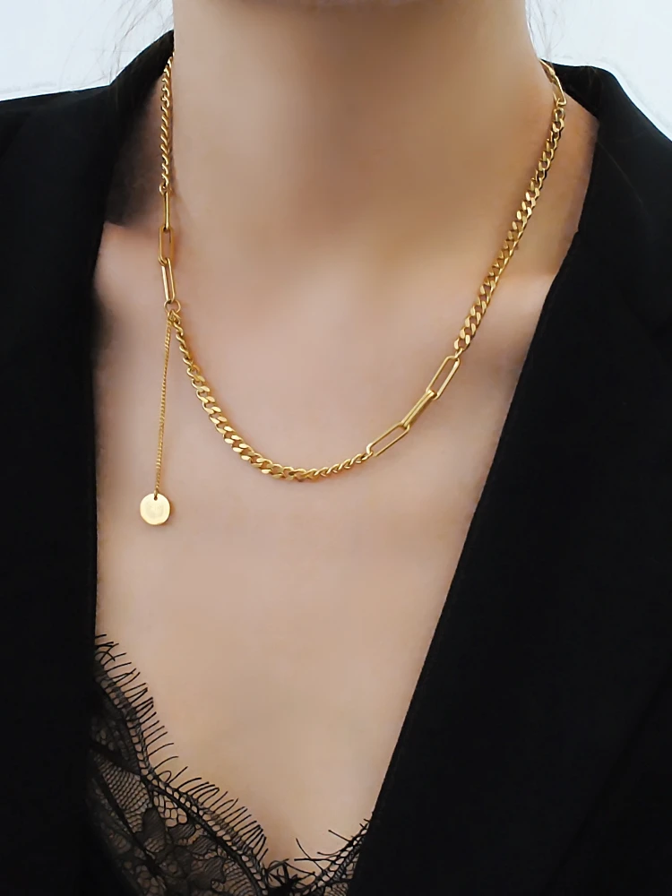 Titanium With 14K Gold Geo Layered Chain Necklace Women Stainess Steel Jewelry Party Designer T Show Runway Gown Japan Korean
Titanium With 14K Gold Geo Layered Chain Necklace Women Stainess Steel Jewelry Party Designer T Show Runway Gown Japan Korean