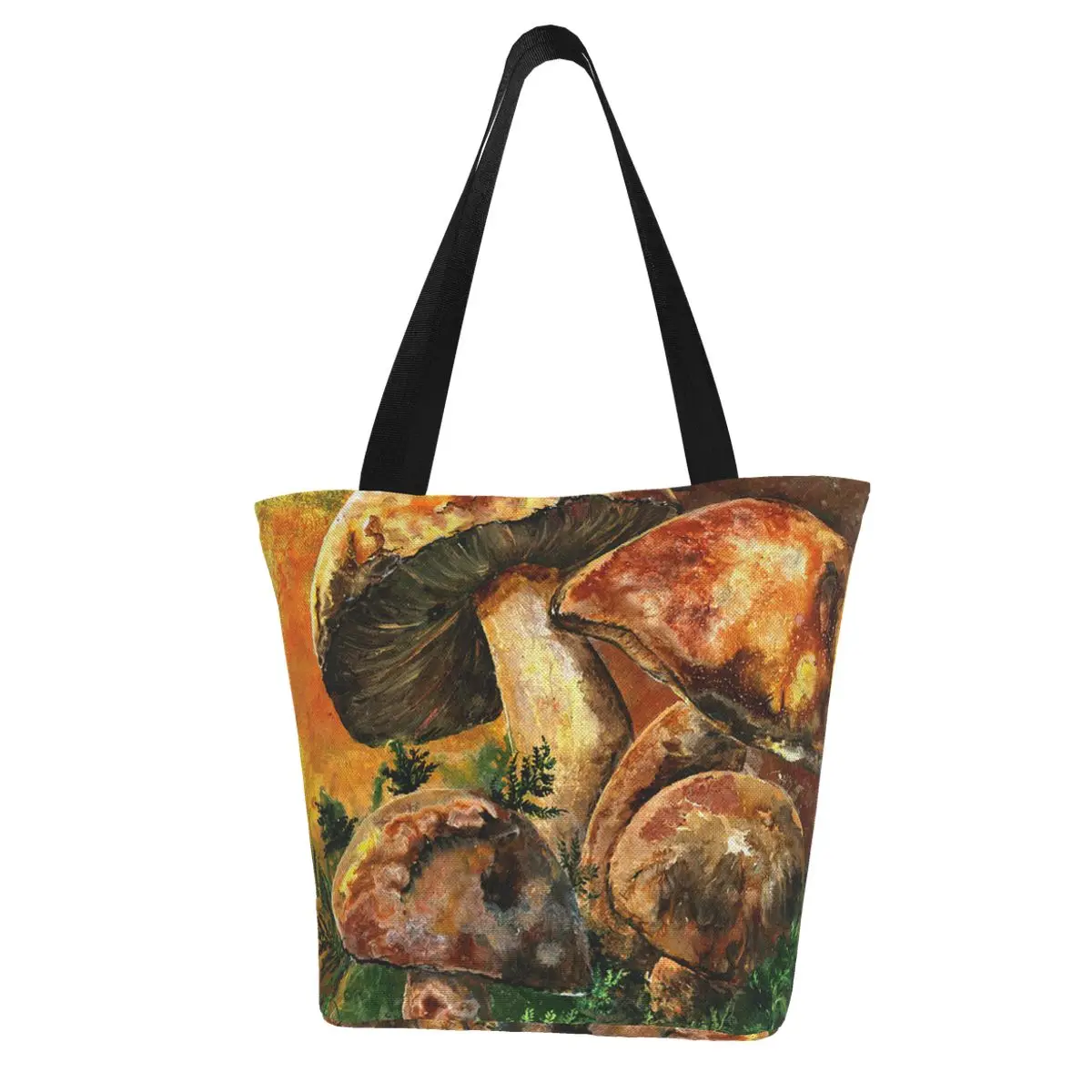 

Tote Shopper Bag Watercolor Vintage Mushrooms Zipper Shopping Bag Canvas Harajuku Handbag Women Shoulder Bag Eco Large-Capacity