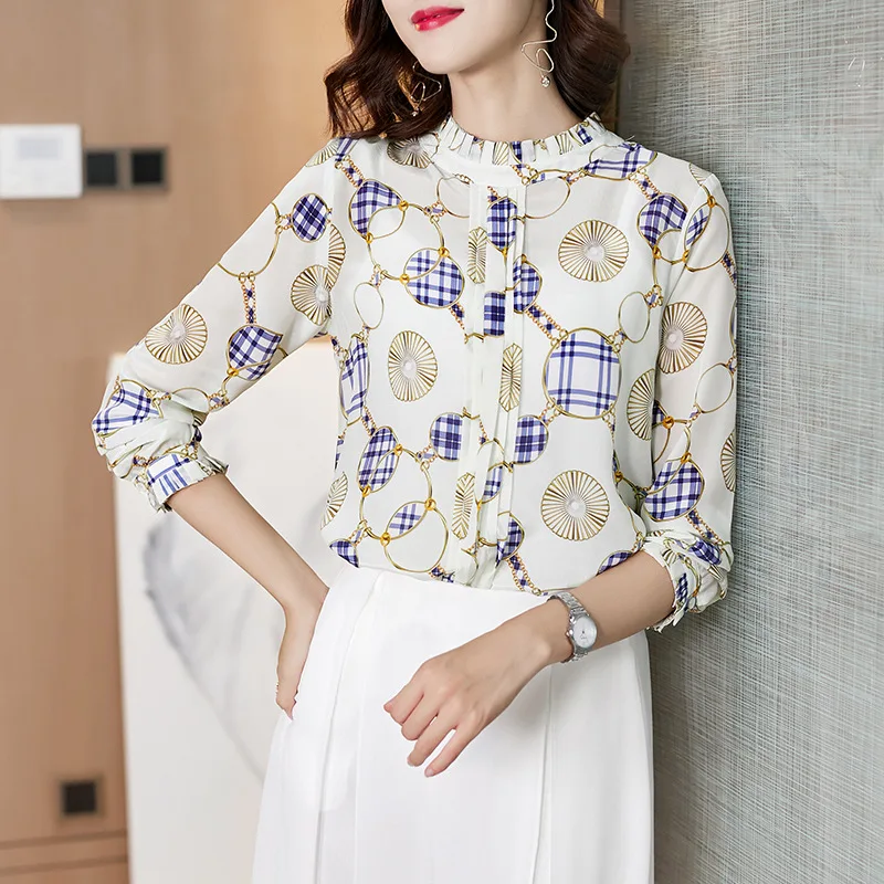 2020 Spring Women's Elegant Real Silk Shirts and Blouses Luxury Long Sleeved Stand Collar Printing Tops
2020 Spring Women's Elegant Real Silk Shirts and Blouses Luxury Long Sleeved Stand Collar Printing Tops