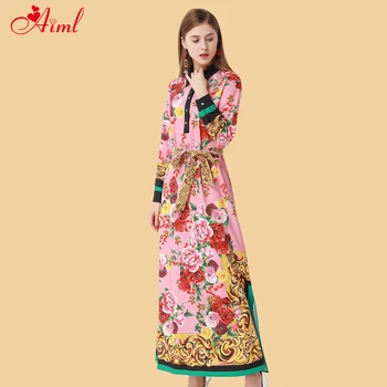 Designer Spring Summer Woman Fashion Long Sleeve Flower Print Fiowers belt Maxi Dress Elegant Female Holiday Dresses Robe New
Designer Spring Summer Woman Fashion Long Sleeve Flower Print Fiowers belt Maxi Dress Elegant Female Holiday Dresses Robe New