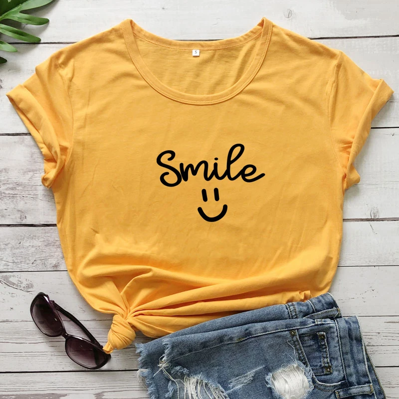 

Smile T-shirt Cute Women Short Sleeve Graphic Hipster Grunge Tee Shirt Top Funny Unisex Crewneck Tumblr Inspirational Tshirt