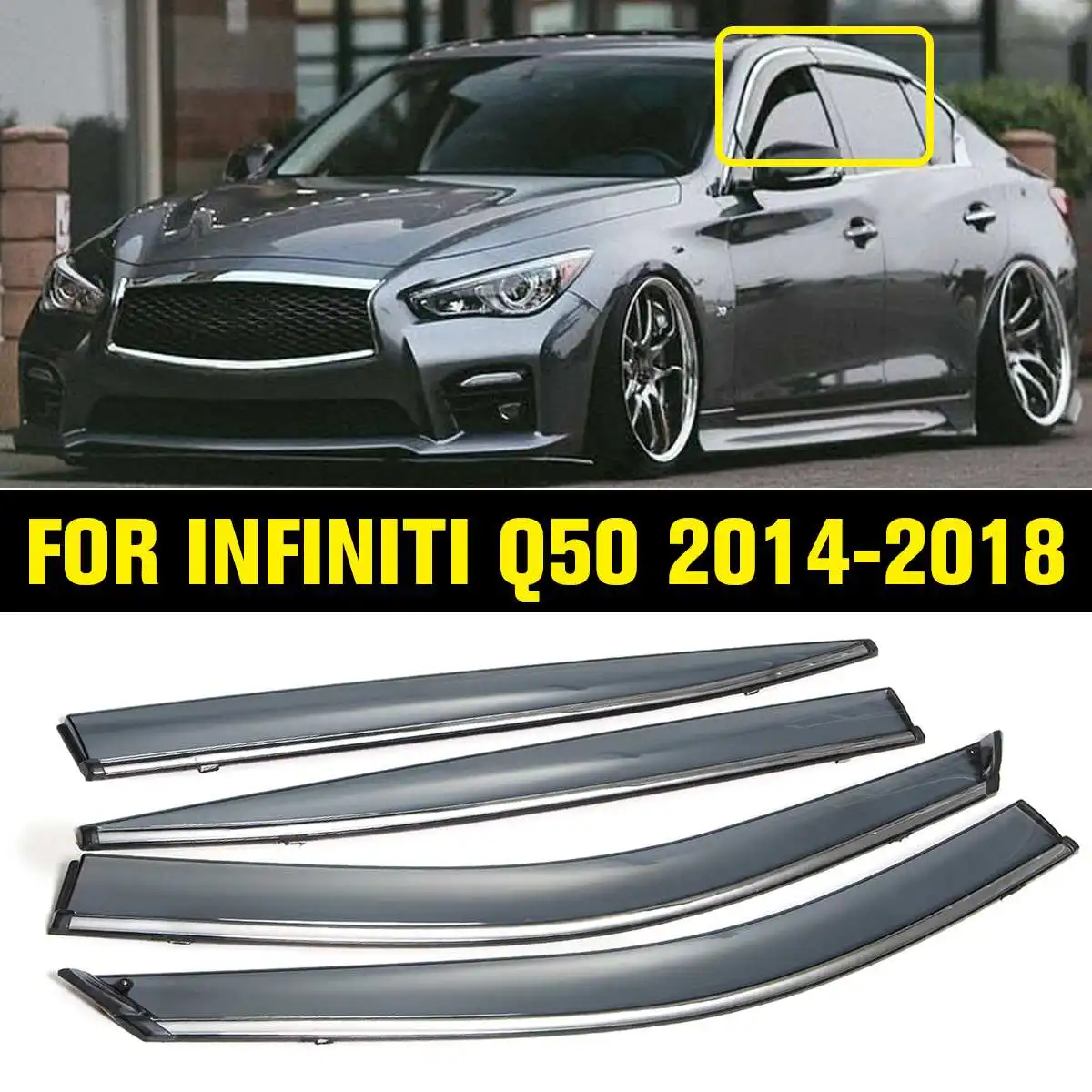4Pcs Car Window Deflectors Wind Deflector Sun Guard Rain Vent Visor Cover Trim Car Accessories FOR INFINITI Q50 2014-2018
4Pcs Car Window Deflectors Wind Deflector Sun Guard Rain Vent Visor Cover Trim Car Accessories FOR INFINITI Q50 2014-2018