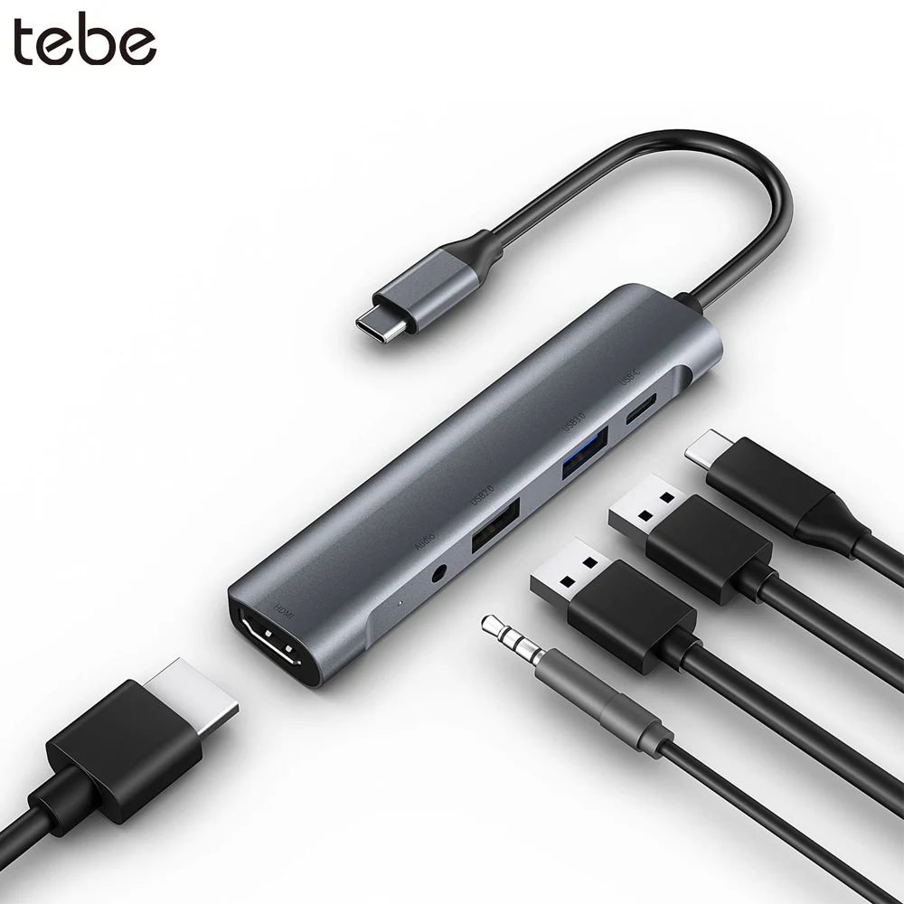 tebe 5 IN 1 USB-C Hub Type C to 4K HDMI 3.5mm Audio Jack Adapter USB C to USB 3.0/2.0 60W Type-c PD Docking Station For Macbook
tebe 5 IN 1 USB-C Hub Type C to 4K HDMI 3.5mm Audio Jack Adapter USB C to USB 3.0/2.0 60W Type-c PD Docking Station For Macbook