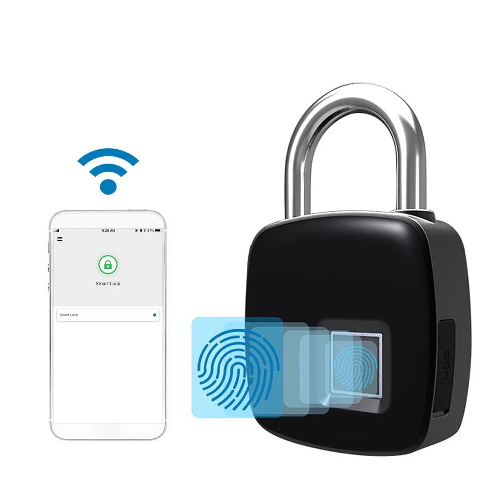 Smart Keyless Door Lock Bluetooth Wireless APP Unlock Fingerprint Lock Security Padlock Support 40 Fingerpints Luggage Case Lock 
Smart Keyless Door Lock Bluetooth Wireless APP Unlock Fingerprint Lock Security Padlock Support 40 Fingerpints Luggage Case Lock