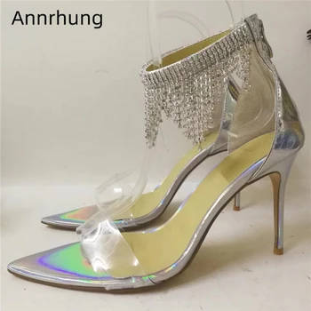 Transparent PVC One-strap Sandals Women Sexy Pointed Toe Thin Heels Crystal Tassels Cover Heel Party Shoes Woman
Transparent PVC One-strap Sandals Women Sexy Pointed Toe Thin Heels Crystal Tassels Cover Heel Party Shoes Woman