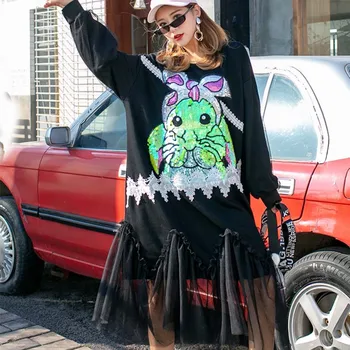 2020 Autumn Winter Women Sequins Dress Loose Vintage Cartoon Printed Casual Dresses Vestidos Kawaii Pullover Mesh Big Size Dress
2020 Autumn Winter Women Sequins Dress Loose Vintage Cartoon Printed Casual Dresses Vestidos Kawaii Pullover Mesh Big Size Dress
