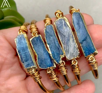 Natural Blue Kyanite Stone Freeform Slab Beads Gold Bangle Bracelet Bohemia Women Stone Beads Gold Handmade Jewelry BR014AMBA
Natural Blue Kyanite Stone Freeform Slab Beads Gold Bangle Bracelet Bohemia Women Stone Beads Gold Handmade Jewelry BR014AMBA