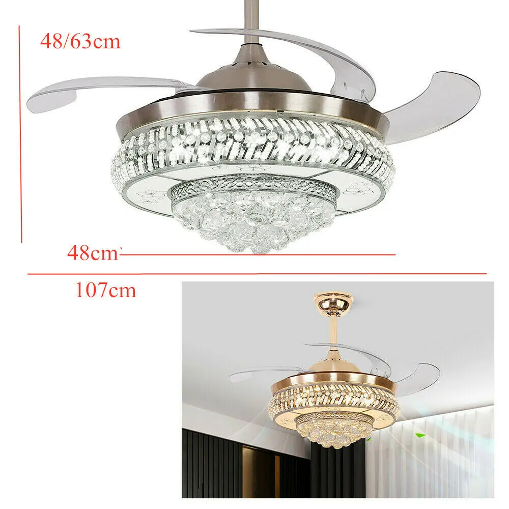 OUKANING Modern Retractable Crystal Ceiling Fan with Light and Remote Control LED Ceiling Light Chandelier Ceiling Fan OUKANING Modern Retractable Crystal Ceiling Fan with Light and Remote Control LED Ceiling Light Chandelier Ceiling Fan