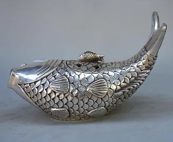 9" Chinese Folk Collection Silver Lucky Wealth Fish Shape Teapot Wine Pot Statue
9" Chinese Folk Collection Silver Lucky Wealth Fish Shape Teapot Wine Pot Statue