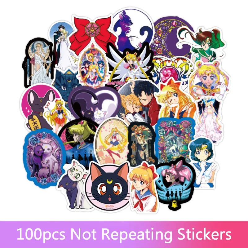50/100pcs Sailor Moon Suitcase Sticker Cute Cartoon Water Ice Moon Trolley Case Computer Stickers for Children Girl Gift toys
50/100pcs Sailor Moon Suitcase Sticker Cute Cartoon Water Ice Moon Trolley Case Computer Stickers for Children Girl Gift toys