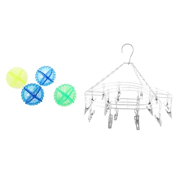 4Pcs Reusable Laundry Dryer Ball Washing Ball--Varying Color & 1x Stainless Steel 20-Clip Underwear Drying Hanger Silver
4Pcs Reusable Laundry Dryer Ball Washing Ball--Varying Color & 1x Stainless Steel 20-Clip Underwear Drying Hanger Silver