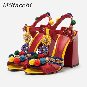 MStacchi Bohemia Venonat Women's Sandals Fashion Pom-pom Embellished Red Shoes Woman Open Toe T-strap Blkck Heels Shoes Ladies 
MStacchi Bohemia Venonat Women's Sandals Fashion Pom-pom Embellished Red Shoes Woman Open Toe T-strap Blkck Heels Shoes Ladies