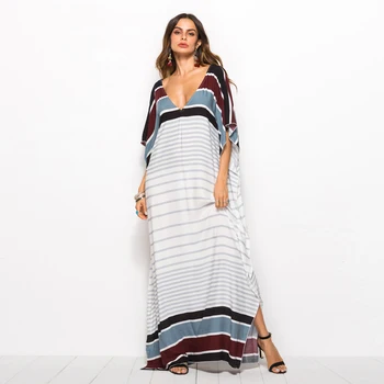 Csaual Deep V-neck Fashion Loose Robes Striped Long Dress African Women's Dress
Csaual Deep V-neck Fashion Loose Robes Striped Long Dress African Women's Dress