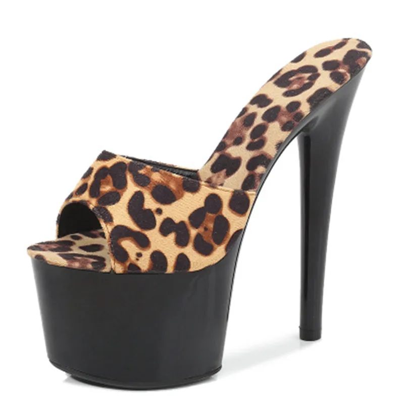 

Model high heel thin heel sexy black waterproof platform 15cm-17cm hate sky superb high heel leopard print slippers