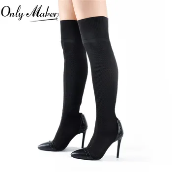 Onlymaker Womens Pointed Toe Over The Knee Boots Stiletto 10CM High Heel Stretch Knit Studded Fashion Black Booties
Onlymaker Womens Pointed Toe Over The Knee Boots Stiletto 10CM High Heel Stretch Knit Studded Fashion Black Booties
