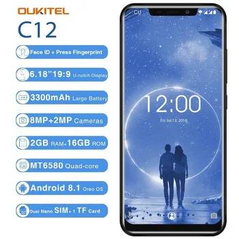 

Oukitel C12 Smartphone 2GB RAM 16GB ROM 6.18" 19:9 Mtk6580 Quad Core Android 8.1 8MP+2MP Fingerprint 3300mah Mobile Phone