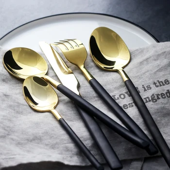 Stainless Steel Cutlery Set Reusable Black Gold Western Dinner Knife Fork Spoon Steak Tableware Set 4Pcs Home Dinnerware MM60CJ
Stainless Steel Cutlery Set Reusable Black Gold Western Dinner Knife Fork Spoon Steak Tableware Set 4Pcs Home Dinnerware MM60CJ