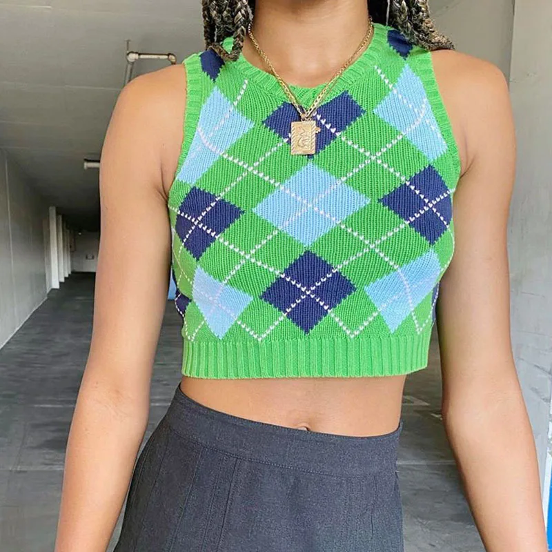 2020 European and American Women's New College Retro Diamond Plaid Contrasting Color H-Type All-match Woolen Vest top women
2020 European and American Women's New College Retro Diamond Plaid Contrasting Color H-Type All-match Woolen Vest top women