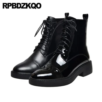 fall genuine leather patent chunky combat black women military shoes round toe big size front lace up casual ankle boots autumn 
fall genuine leather patent chunky combat black women military shoes round toe big size front lace up casual ankle boots autumn
