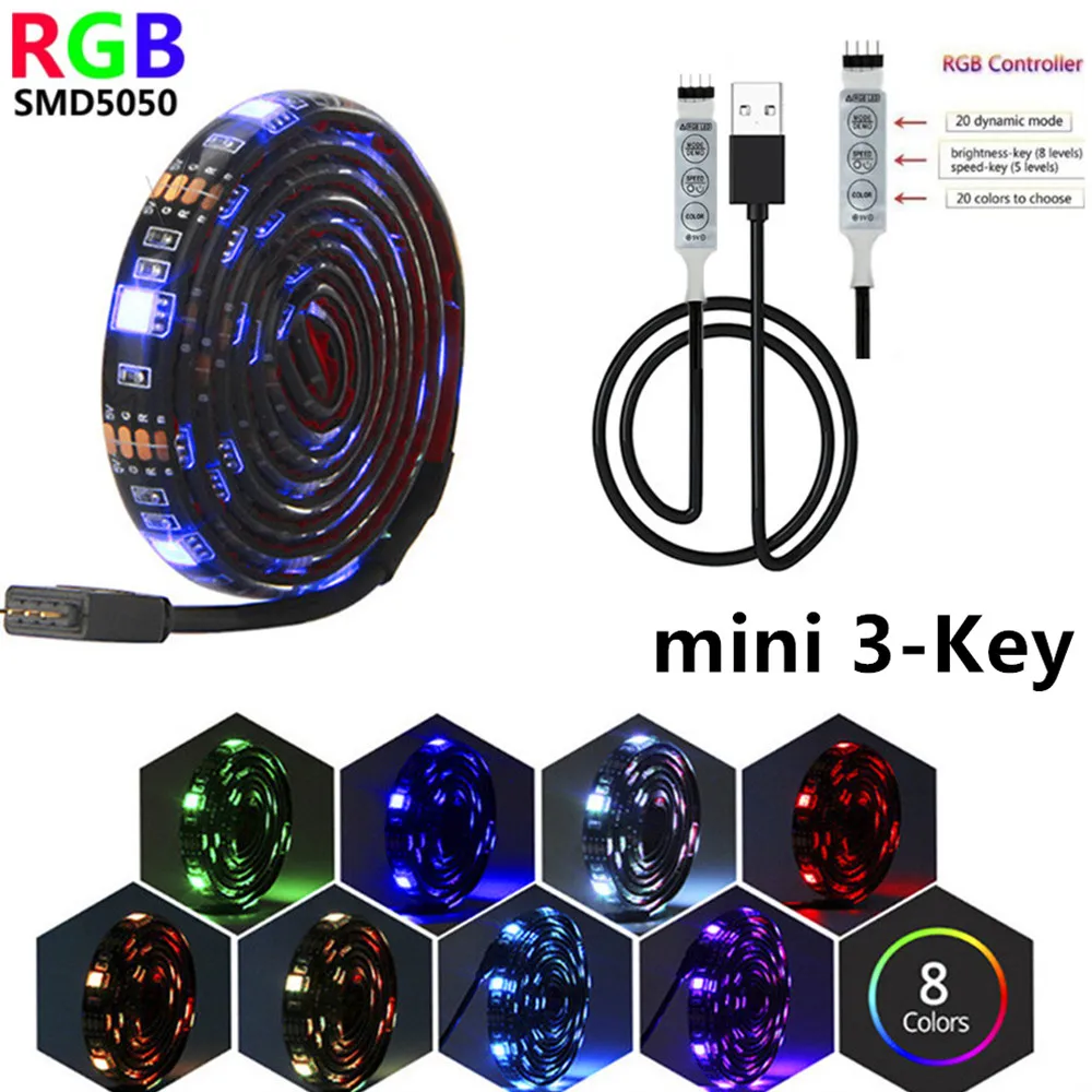Mini 3 Keys usb led strip PC TV backlight lights 5V RGB Desktop lighting Light Strips Flexible Neon Tape Background Waterproof | Лампы и