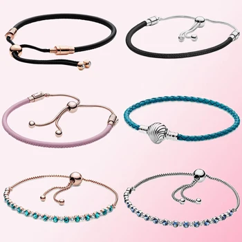 2020 Summer 100% Sterling Silver Blue and Clear Rose Turquoise Sparkling Slider Tennis Moments Black Leather Slider Bracelet
2020 Summer 100% Sterling Silver Blue and Clear Rose Turquoise Sparkling Slider Tennis Moments Black Leather Slider Bracelet