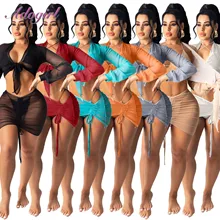 Sexy Sheer Mesh 2 Piece Set Solid Long Sleeve Lace Up Crop Tops Sunscreen Shirt Drawstring Mini Skirt Beach Suit Outfit Matching
Sexy Sheer Mesh 2 Piece Set Solid Long Sleeve Lace Up Crop Tops Sunscreen Shirt Drawstring Mini Skirt Beach Suit Outfit Matching