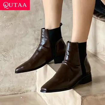 QUTAA 2021 Retro Square Toe Short Boots Cow Leather Stretch Fabrics Slip On Ankle Boots Square Heel Winter Women Shoes Size34-39
QUTAA 2021 Retro Square Toe Short Boots Cow Leather Stretch Fabrics Slip On Ankle Boots Square Heel Winter Women Shoes Size34-39