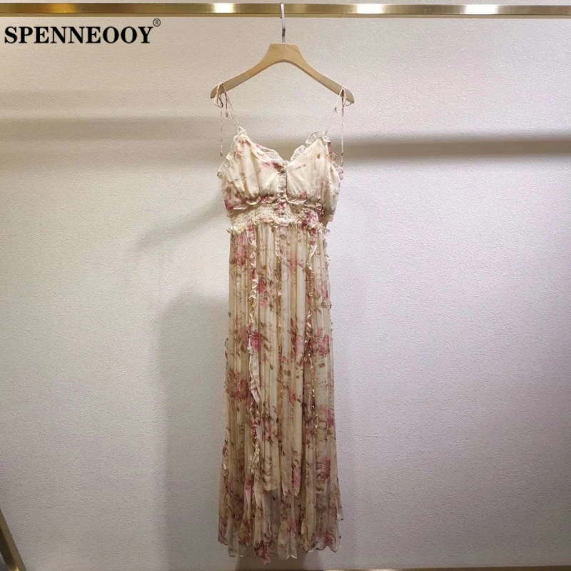 SPENNEOOY Designer Custom Runway Female Summer Floral Print Backless Beach Style Spaghetti Strap Dress Femme Silk Midi Dresses
SPENNEOOY Designer Custom Runway Female Summer Floral Print Backless Beach Style Spaghetti Strap Dress Femme Silk Midi Dresses
