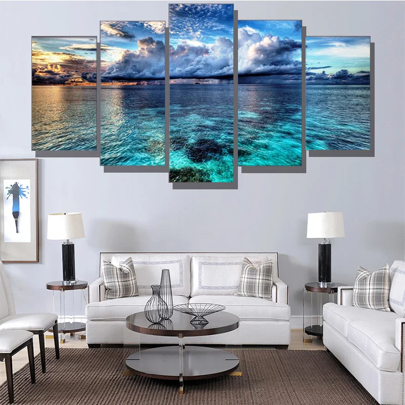 

Canvas HD Modern Wall Art Home Decoration Living Room 5 Panel Sea Wave Landscape Print Painting Modular Pictures Poster Unframed