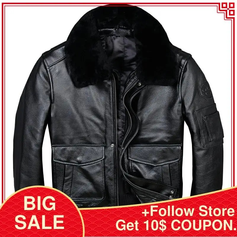 2017 New USAF Men Genuine Pilot Leather Jacket Black Fur Collar Real Cowhide Plus Size 3XL Men Winter Russian Coat FREE SHIPPING
2017 New USAF Men Genuine Pilot Leather Jacket Black Fur Collar Real Cowhide Plus Size 3XL Men Winter Russian Coat FREE SHIPPING