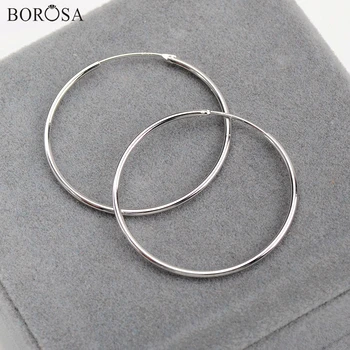 

BOROSA Stylish Round Circle 92.5% Silver Color Earrings Large Size Hoop Earrings 31mm Simple Earrings for Women Girls WX1377
