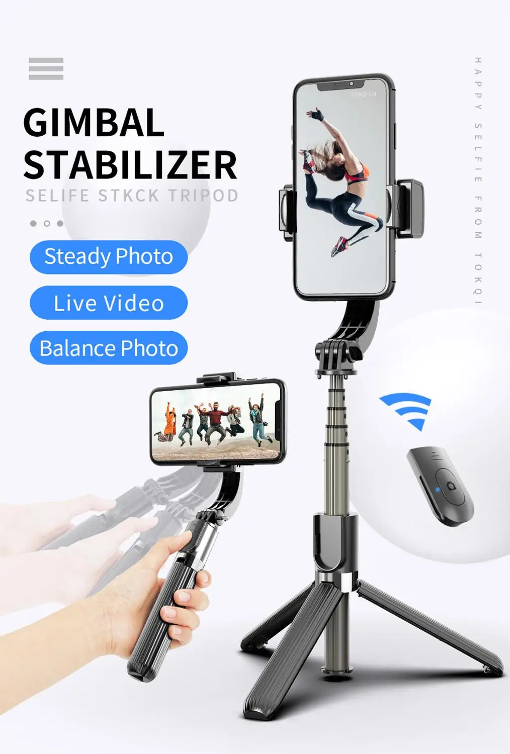 

L08 Handheld Phone Stabilizer Universal Smartphone Gimbal Stabilizers Wireless Bluetooth Tripod 3 In1 Selfie Stick Live Stream